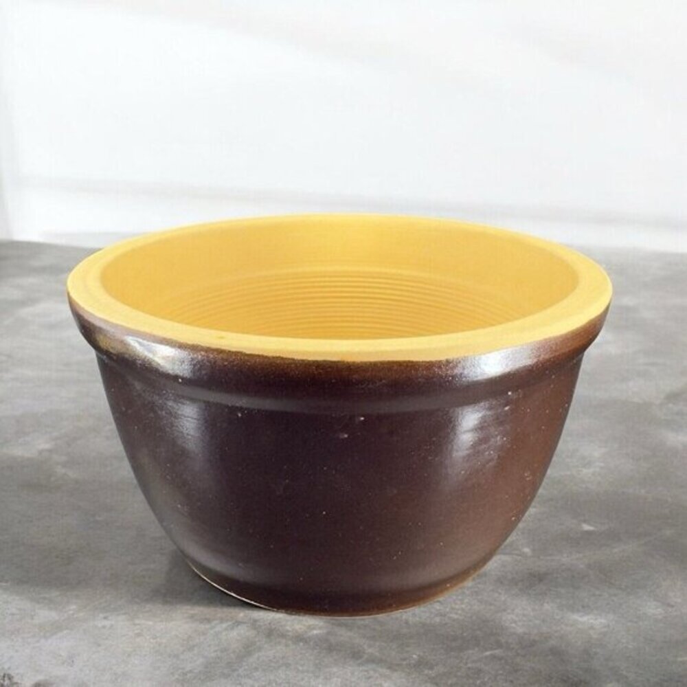 Antique USA Pottery Mixing Bowl Dish Flower Pot Planter Hand Made Stoneware VTG